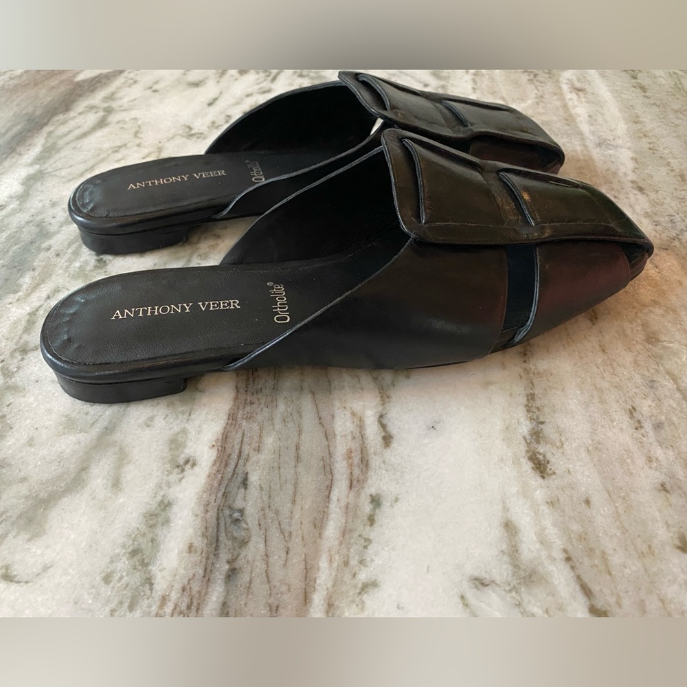 Anthony Veer Black Leather Slide Mules with Square Buckle - Picture 5 of 9